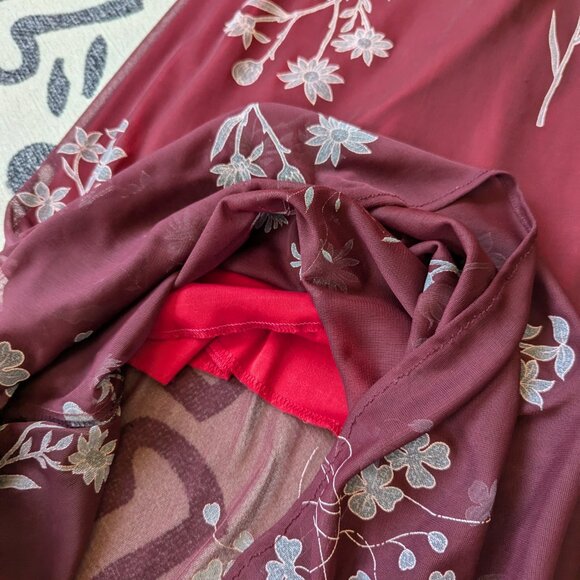 Vintage Y2K Red Floral Mesh Maxi Dress Ezen Small - Picture 7 of 11